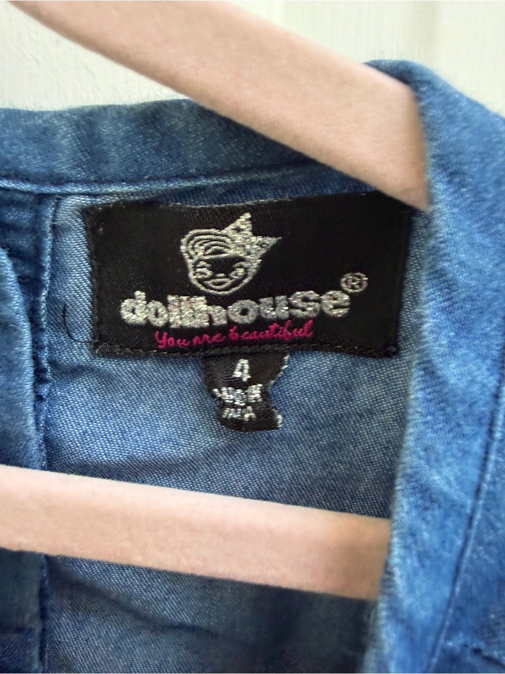 Dollhouse Girls 4 Denim-Blue Embroidered Butterfly Tunic Long Sleeve Blouse Top - Picture 5 of 7